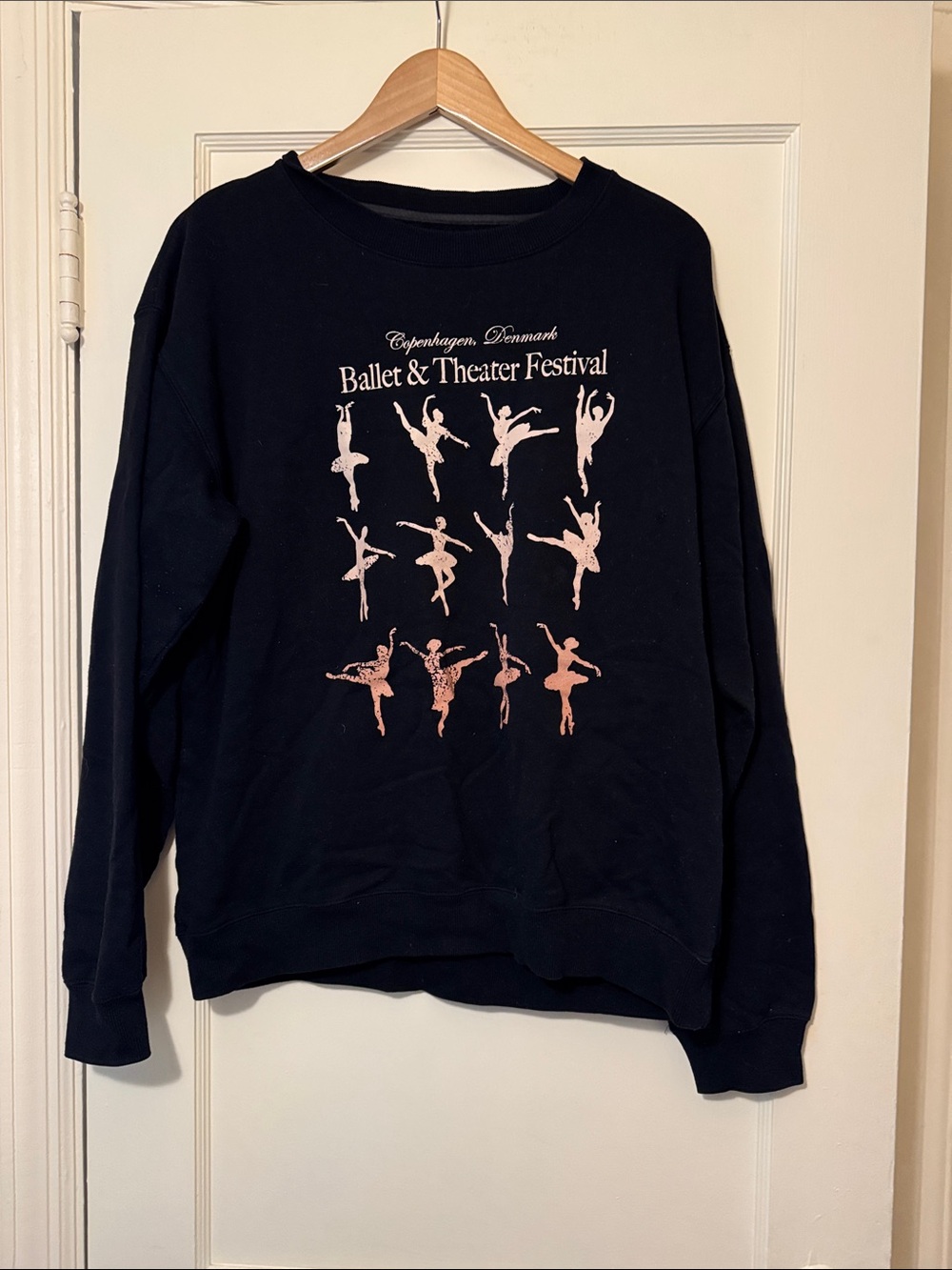 Free People Black Crewneck Sweatshirt with Pink Ballet Print